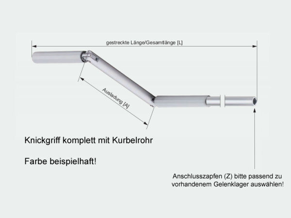 Knickgriff-Kurbel 120 cm lang, 11,9 mm, Ausladung 120 mm, weiß/silber eloxiert
