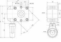 Schneckengetriebe 7:1, 38 mm, 13 mm Abtrieb, PVC Oese