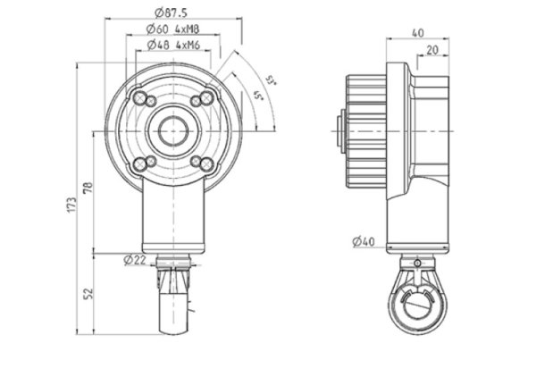 Markisen-Kegelradgetriebe 7,8:1, dunkelbraun mit runder PVC-&Ouml;se