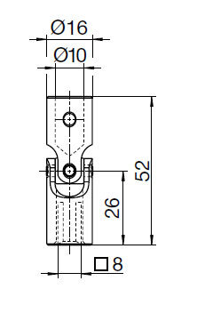 16 mm Kreuzgelenk Antrieb: Bohrung Ø 10 mm & Abtrieb: Innen 8 mm Vierkant-Bohrung