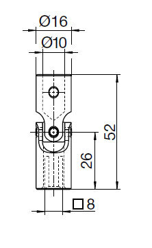 zur Zeit nicht lieferbar - 16 mm Kreuzgelenk Antrieb: Bohrung Ø 10 mm & Abtrieb: Innen 8 mm Vierkant-Bohrung