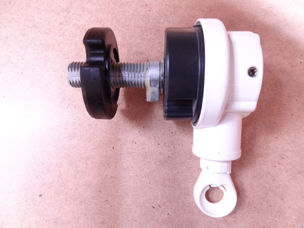Markisen-Kegelradgetriebe 4,4:1 rechts für 78 mm Nutrohr, weiß mit PVC-Öse rund, Anschlag einstellbar mit zusätzlicher Gewindebohrung