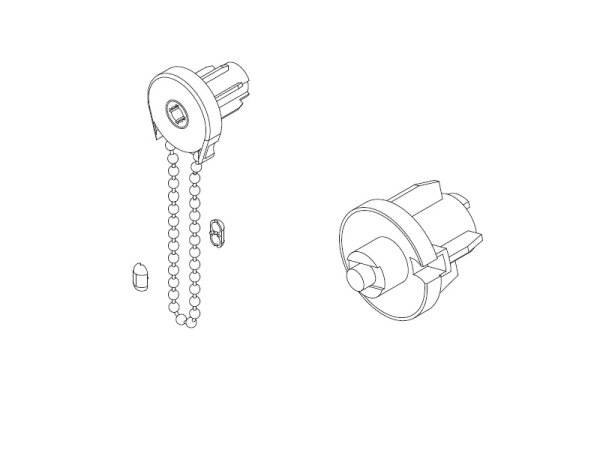 Rollo-Kettenzuggetriebe für Stahl-Flachstift 14 mm für 36er Welle, weiß, PVC inklusive Kette 7 x 10 mm