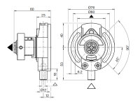 Kegelradgetriebe 3:1 f&uuml;r 50er Rundwelle 6 mm 4-kant beidseitig verwendbar, mit Endanschlag