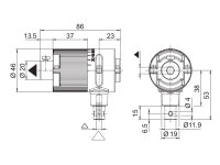 Jalousie-Kegelradgetriebe 3:1, 46 mm, Metall, 6 mm 6-kant, 6 mm 6-kant beidseitig verwendbar (Drehrichtung Rechts)